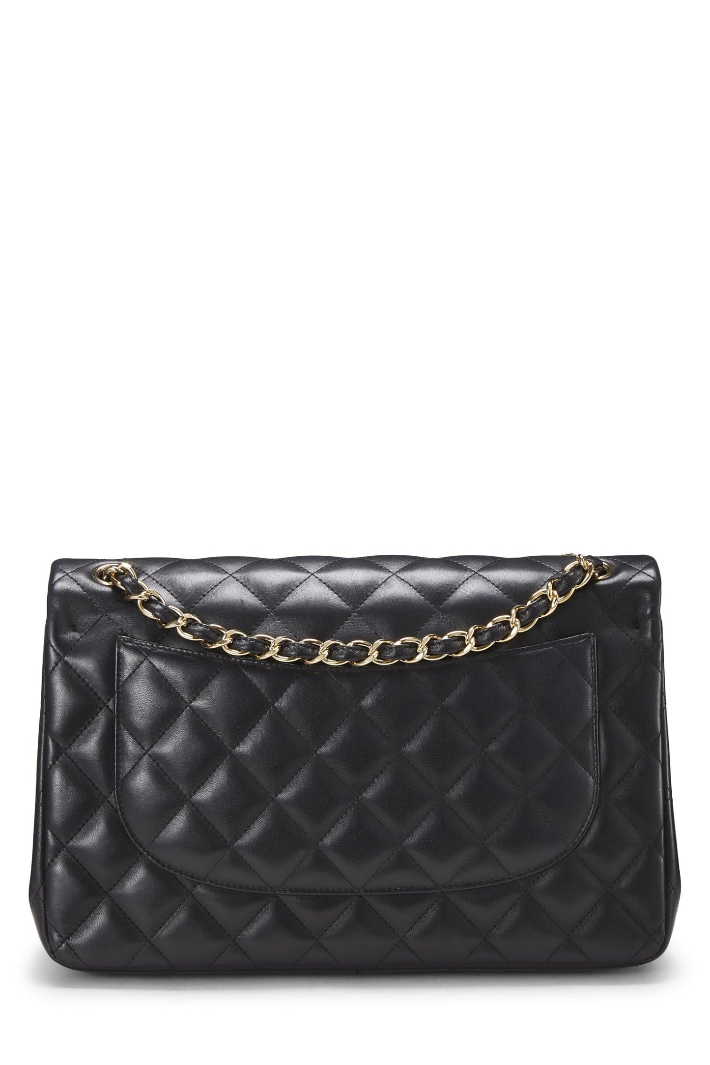 Chanel, Piel de cordero acolchada negra Pre-Loved New Classic Jumbo con doble solapa, Negro