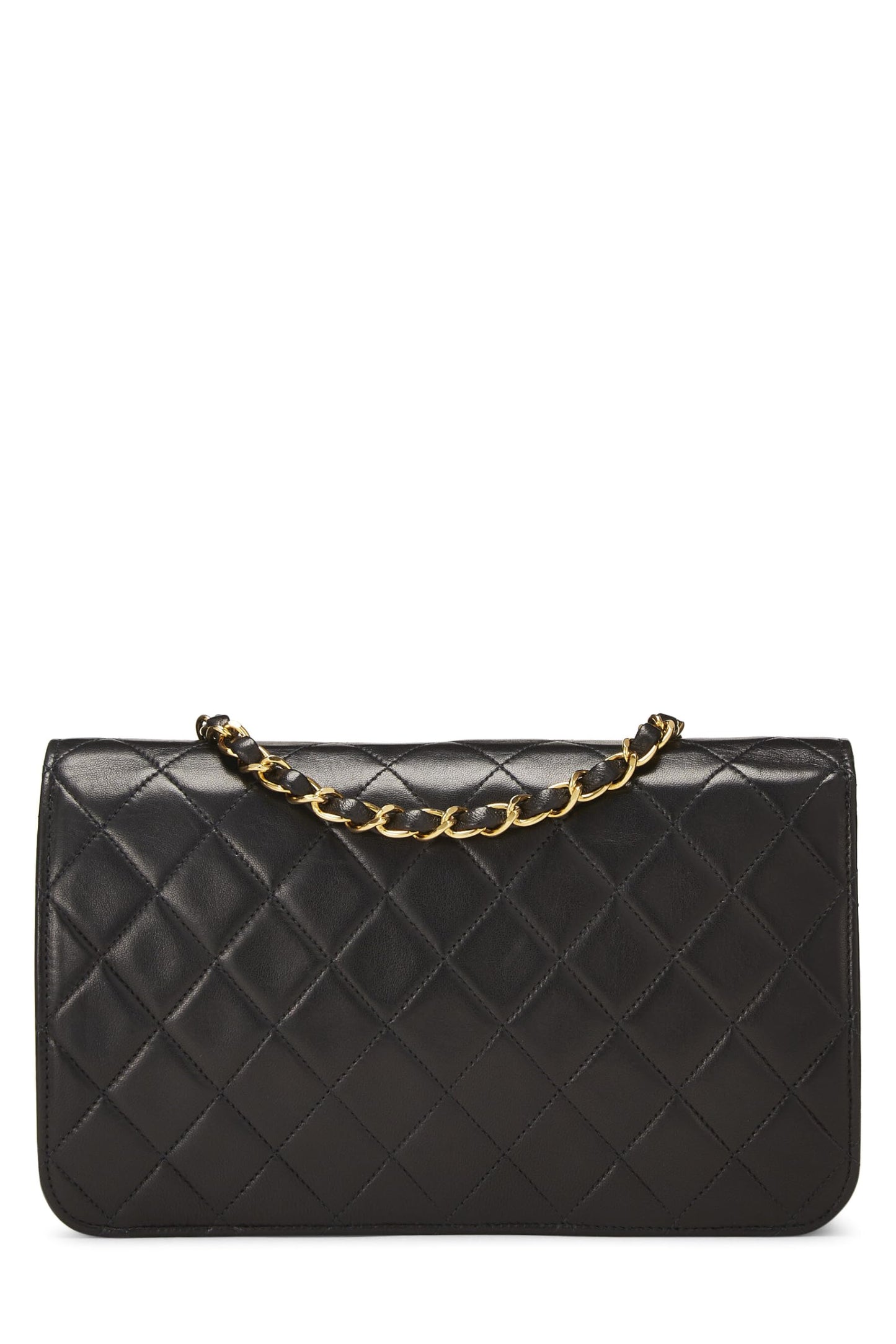 Chanel, Petit sac à rabat en cuir d'agneau matelassé noir d'occasion, noir