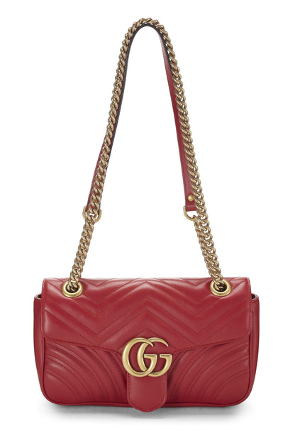 Gucci, Pre-Loved Red Leather GG Marmont Shoulder Bag Small, Red