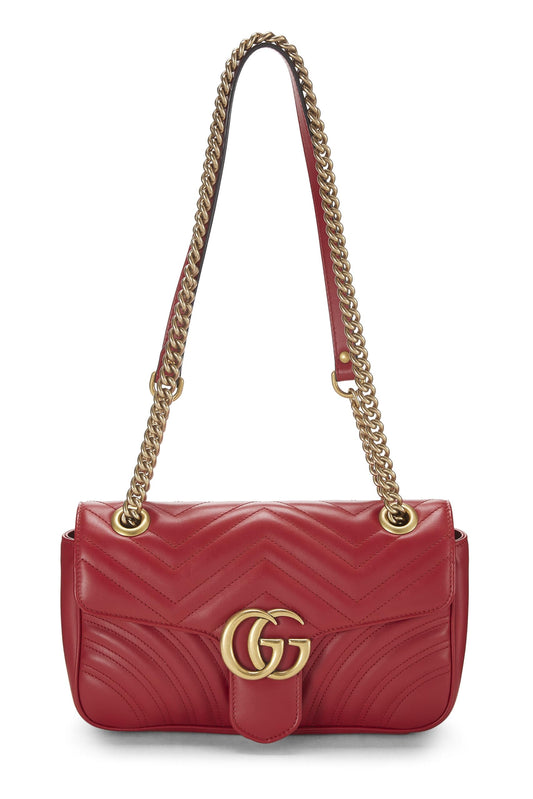 Gucci, Pre-Loved Red Leather GG Marmont Shoulder Bag Small, Red