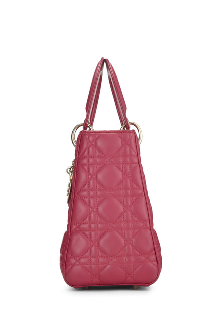 Dior, Pre-Loved Pink Cannage Quilted Lambskin Lady Dior Medium, Pink