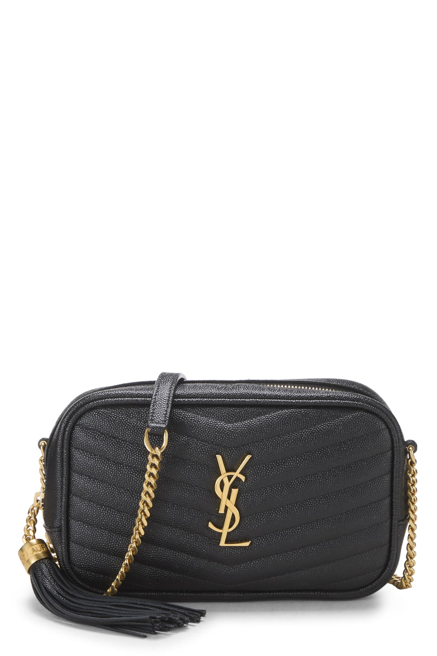 Yves Saint Laurent, sac à main Lou Camera Mini en cuir grainé noir d'occasion, noir