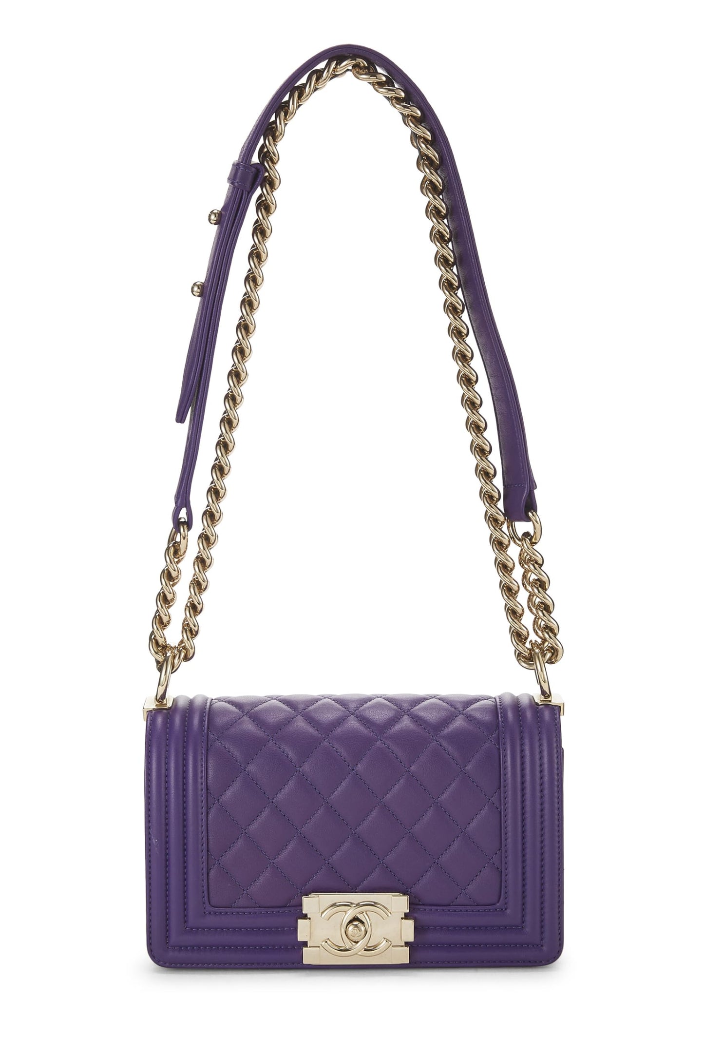 Chanel, Bolso pequeño para niño de piel de cordero con chevron morado Pre-Loved, Púrpura