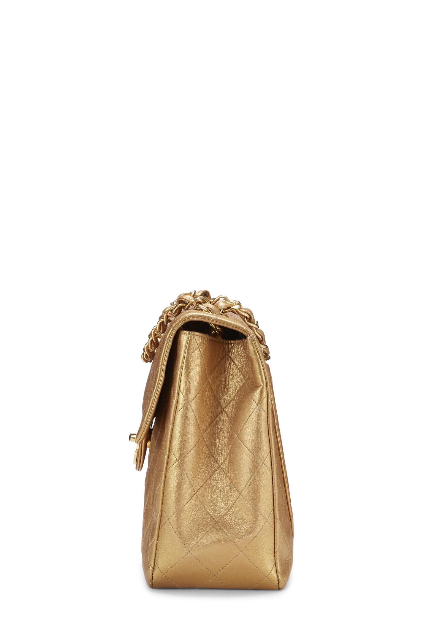 Chanel, Pre-Loved Gold Quilted Lambskin Half Flap Jumbo, Gold