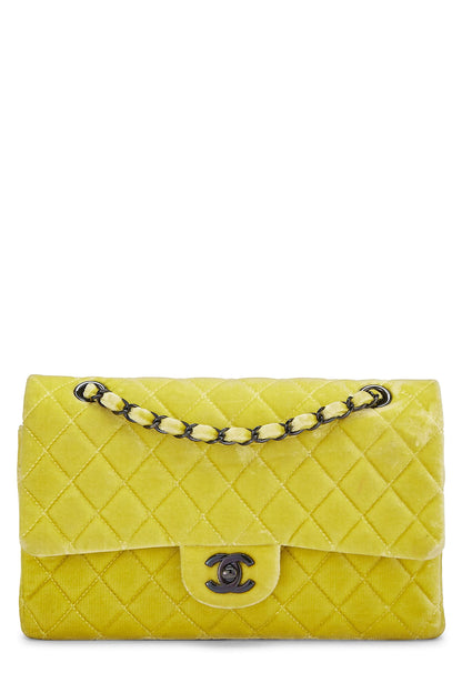 Chanel, Pre-Loved Yellow Quilted Velvet Classic Double Flap Medium, Yellow