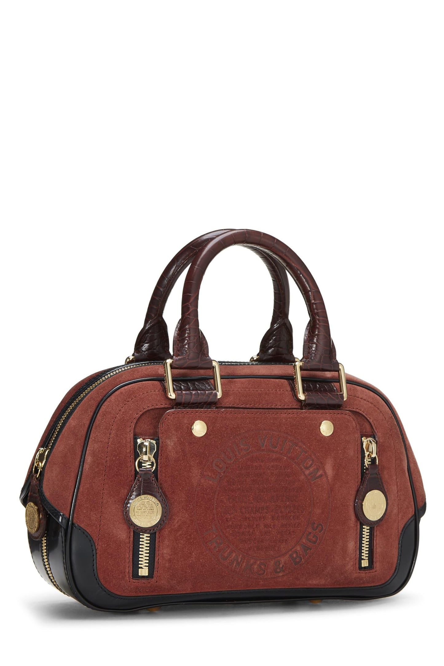 Louis Vuitton, sac Stampbag PM en daim bordeaux d'occasion, bordeaux