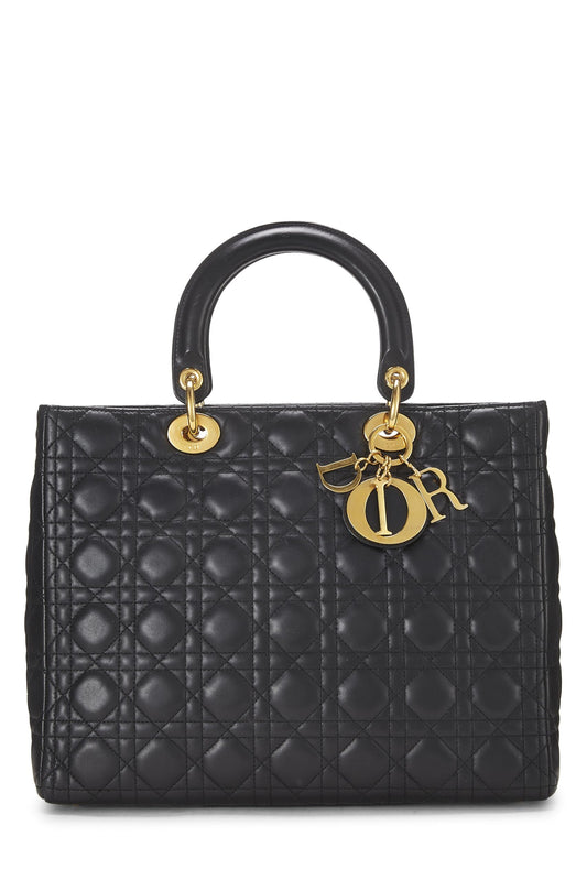 Dior, Lady Dior Large en cuir Cannage noir d'occasion, noir