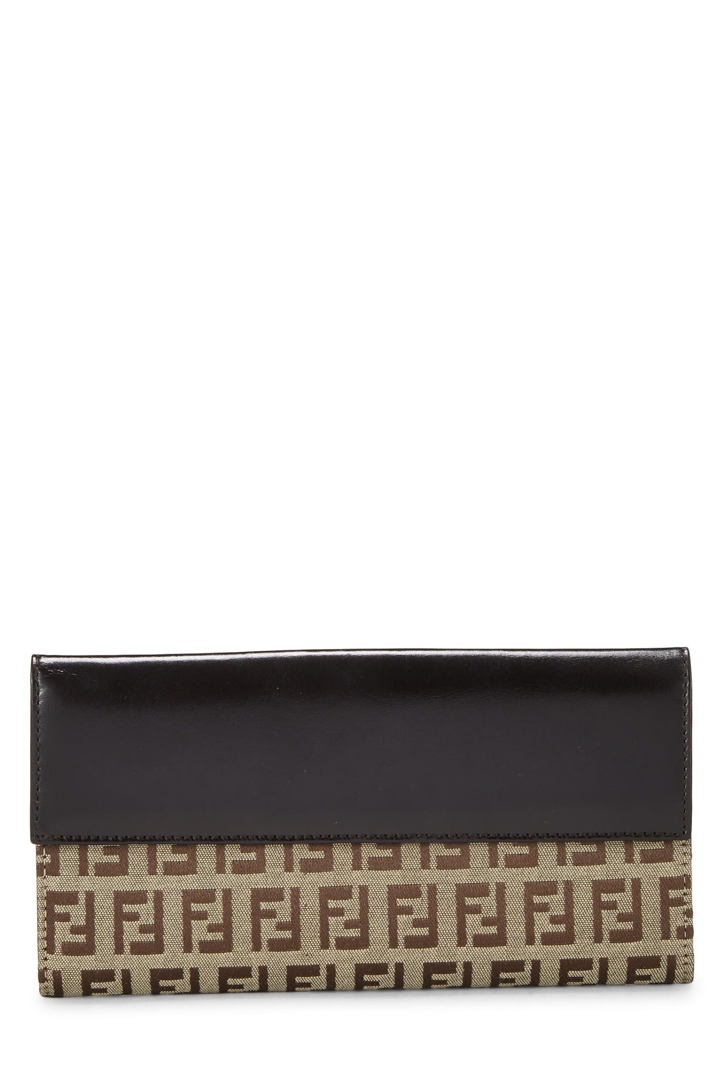 Fendi, portefeuille long en toile Zucchino marron d'occasion, marron