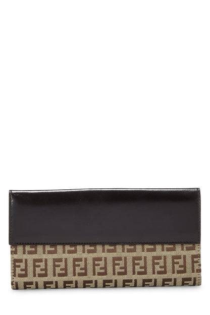 Fendi, portefeuille long en toile Zucchino marron d'occasion, marron