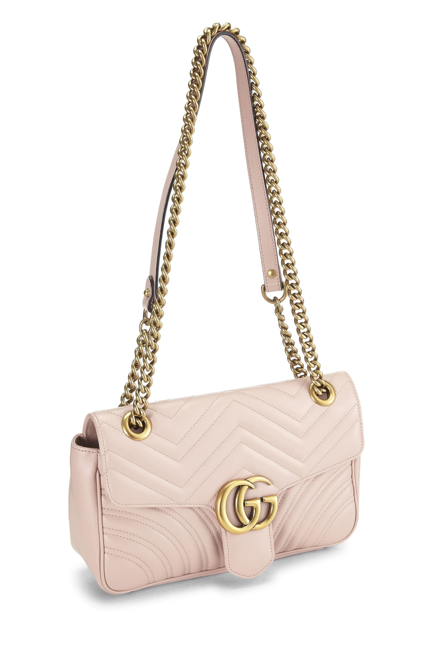 Gucci, Pre-Loved Pink Leather GG Marmont Shoulder Bag Small, Pink