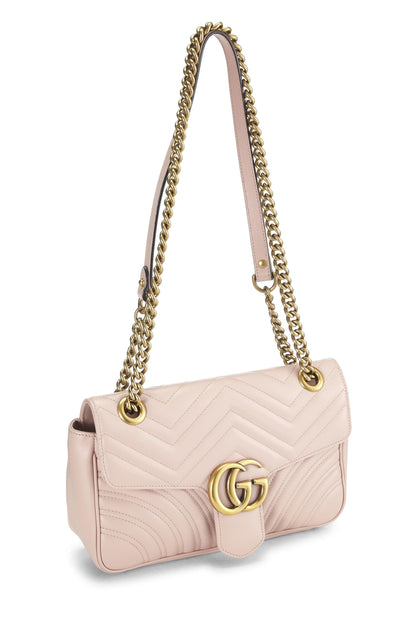 Gucci, Pre-Loved Pink Leather GG Marmont Shoulder Bag Small, Pink