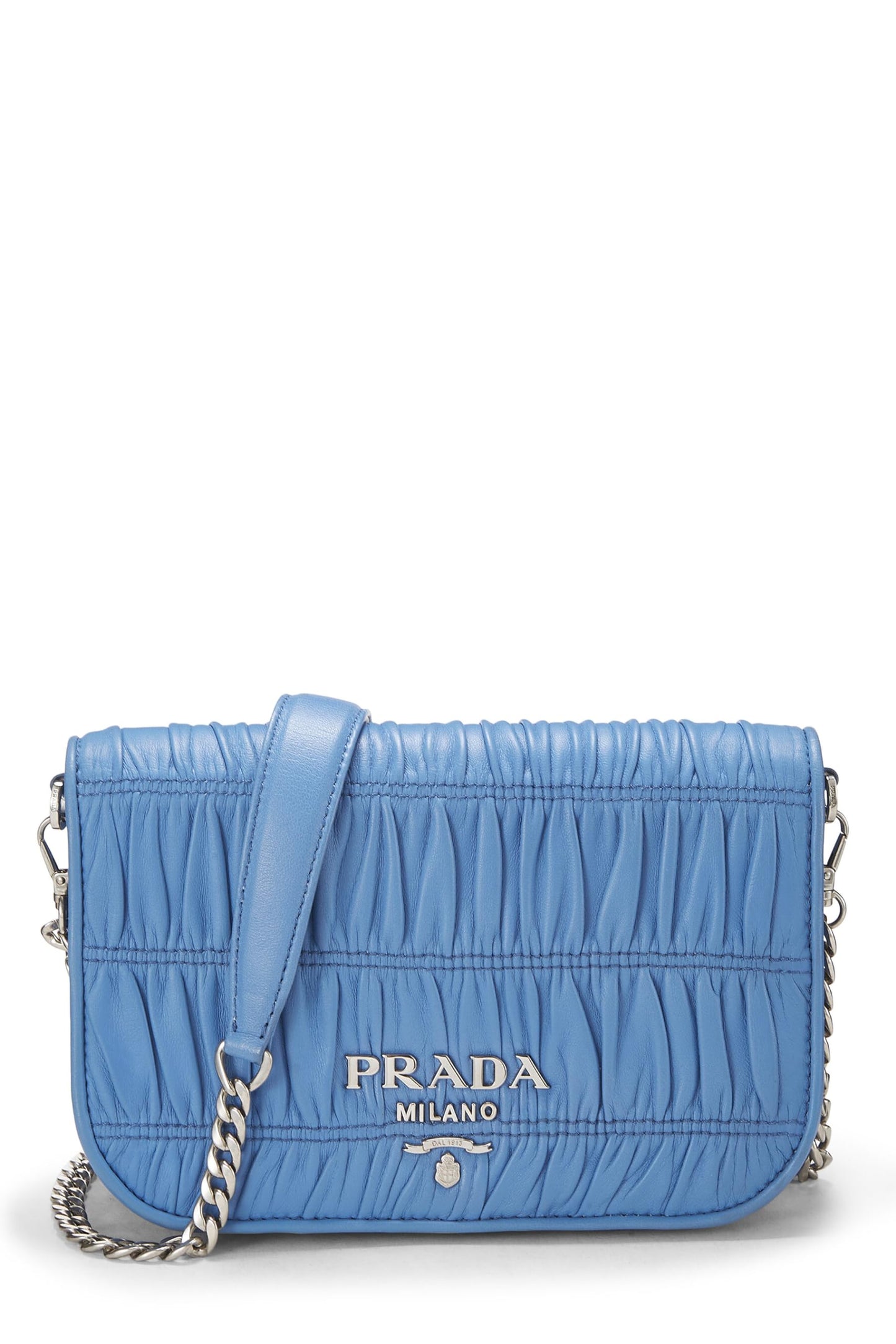 Prada, Bolso de hombro Gaufre de napa azul Pre-Loved, Azul