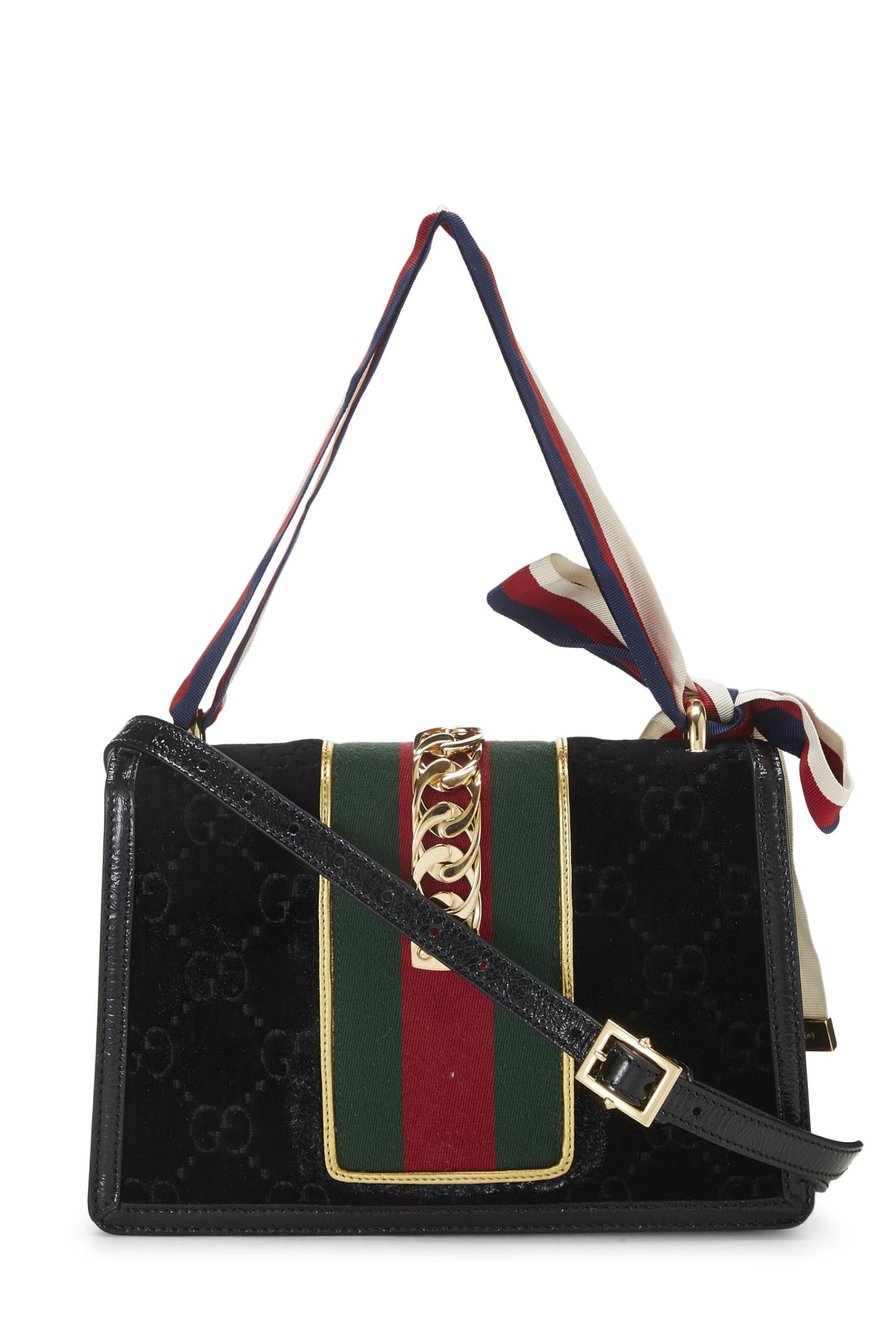 Gucci, sac à bandoulière Sylvie en velours noir GG d'occasion, noir