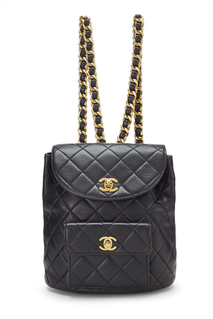 Chanel, sac à dos classique « CC » en cuir d'agneau matelassé noir d'occasion, petit modèle, noir