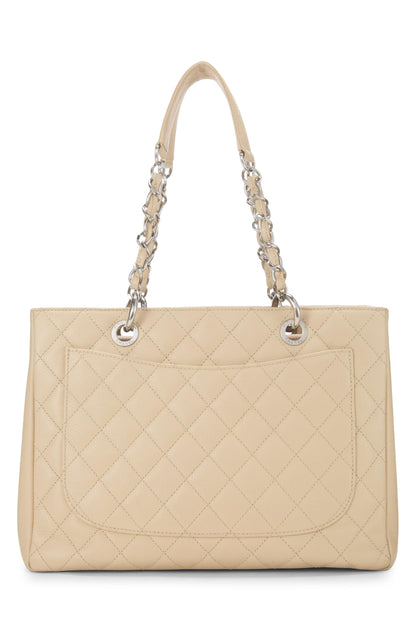 Chanel, Pre-Loved Beige Quilted Caviar Grand Shopping Tote (GST), Beige