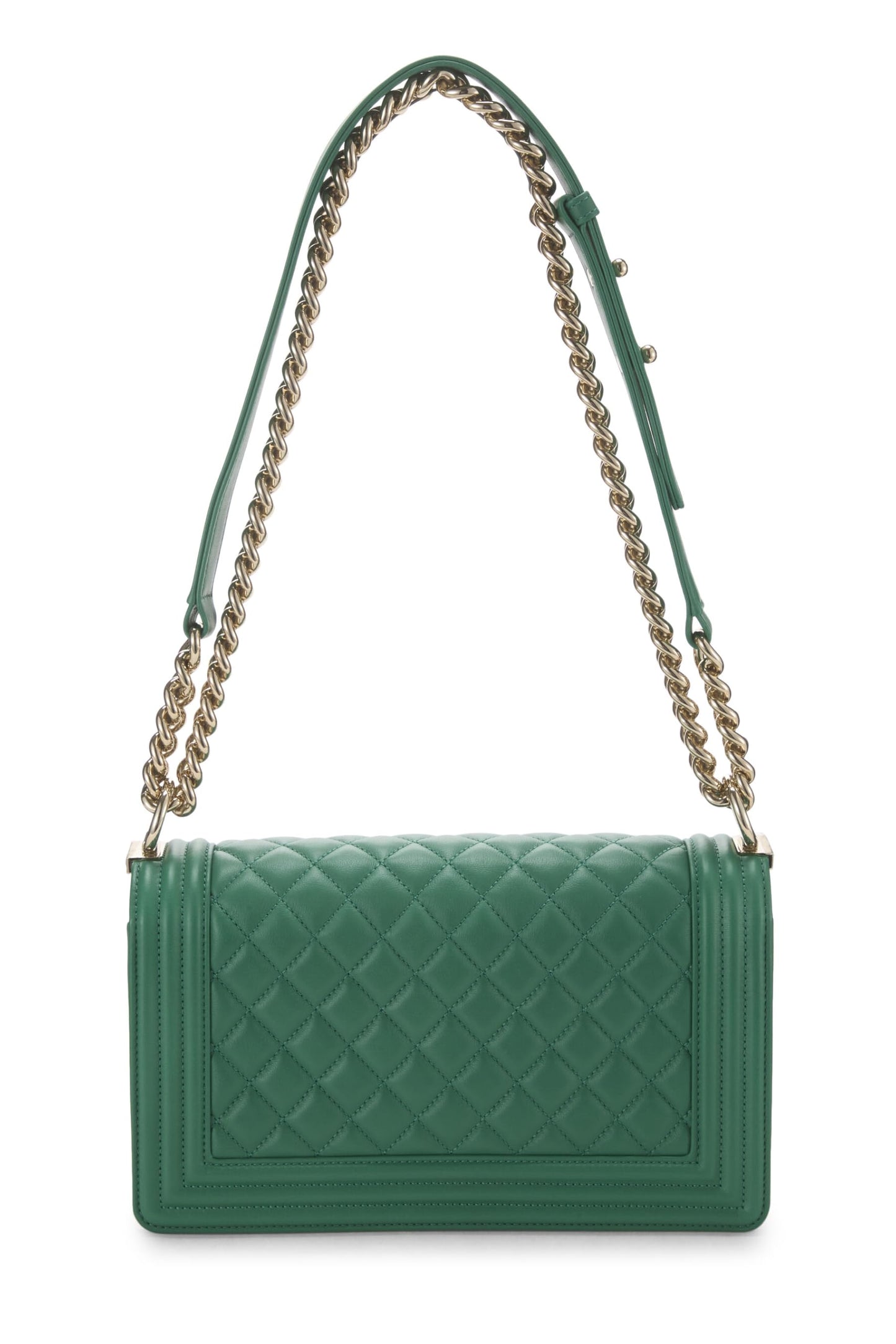 Chanel, Pre-Loved Green Quilted Lambskin Boy Bag Medium, Green