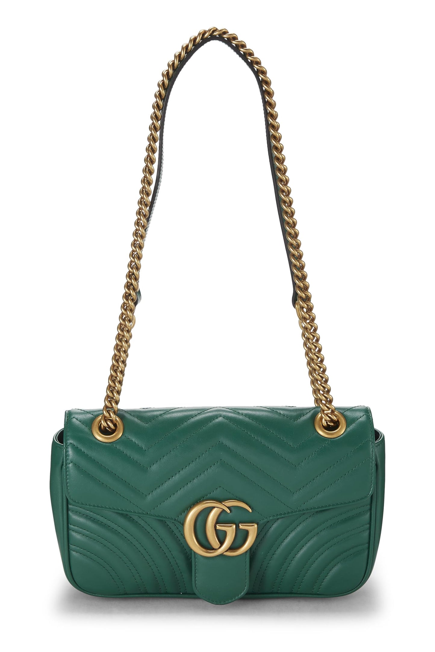 Gucci, Bolso de hombro pequeño GG Marmont de cuero verde Pre-Loved, Verde