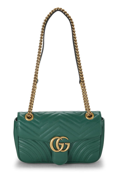 Gucci, Pre-Loved Green Leather GG Marmont Shoulder Bag Small, Green