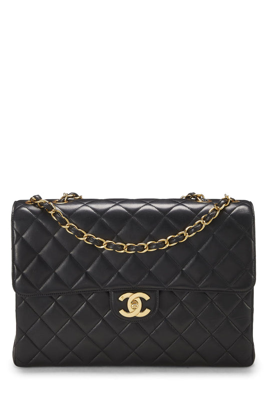 Chanel, Pre-Loved Black Quilted Lambskin Half Flap Jumbo, Black