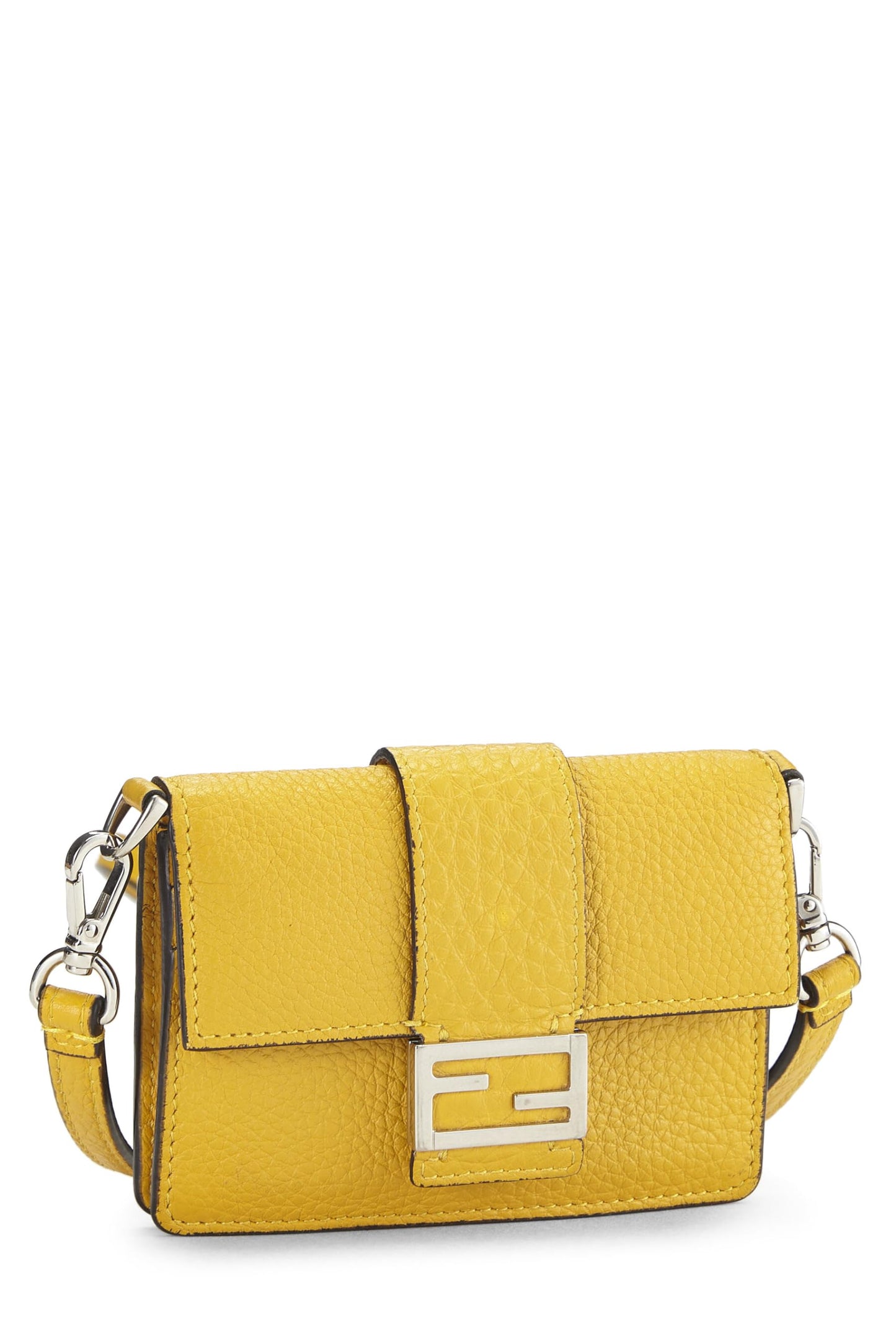 Fendi, Micro baguette plana de piel de becerro amarilla Pre-Loved, Amarillo