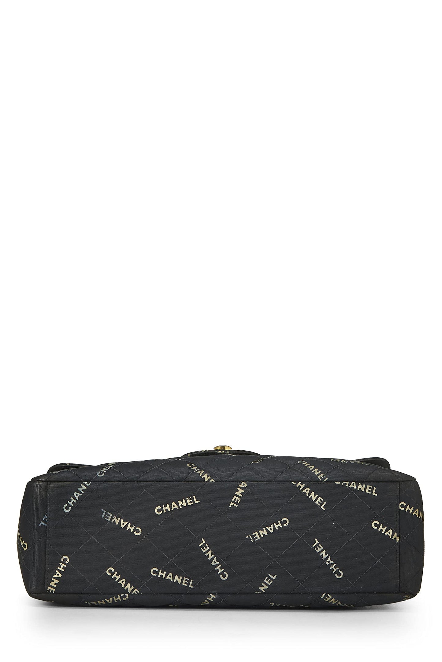 Chanel, Maxi sac à rabat demi-corps en toile noire avec logo d'occasion, noir