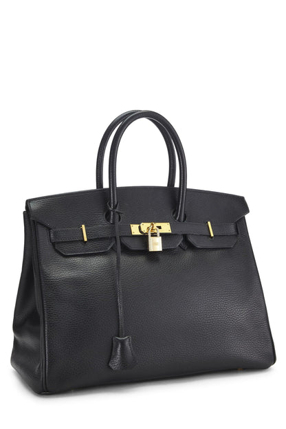 Hermès, Pre-Loved Black Ardennes Birkin 35, Negro