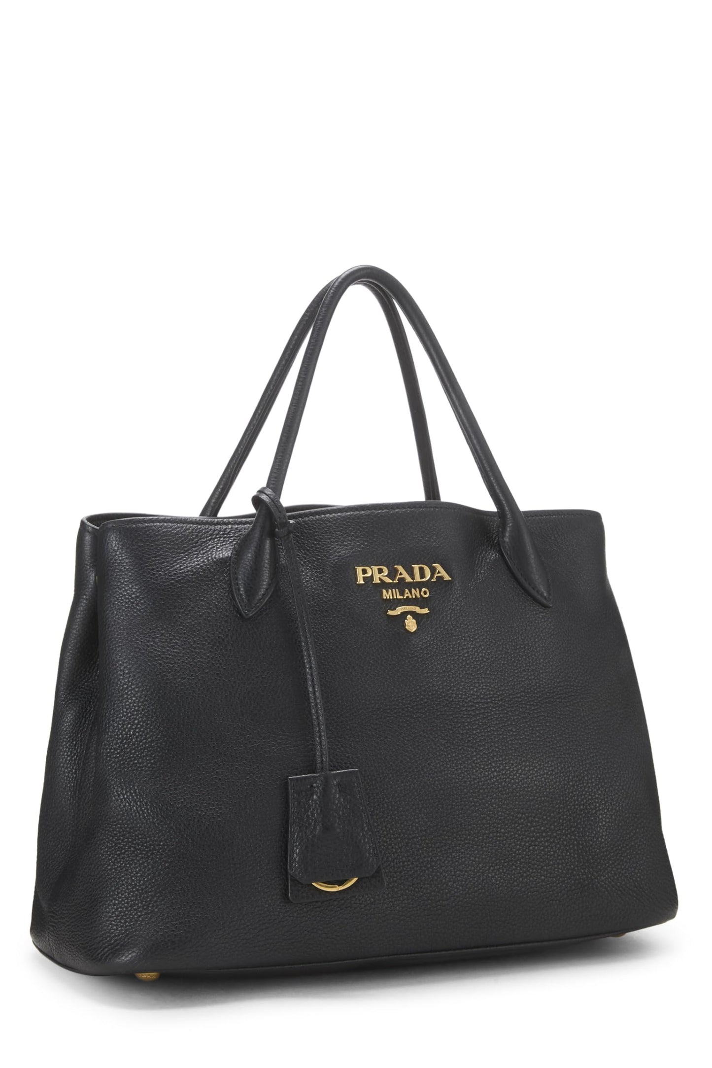 Prada, Bolso tote mediano con doble broche Vitello Daino negro Pre-Loved, Negro