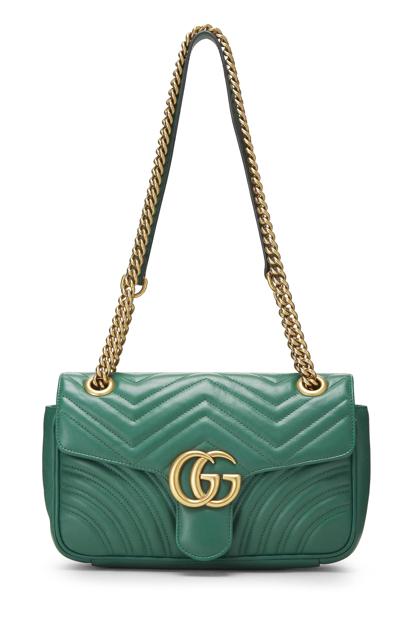 Gucci, Pre-Loved Green Leather GG Marmont Shoulder Bag Small, Green