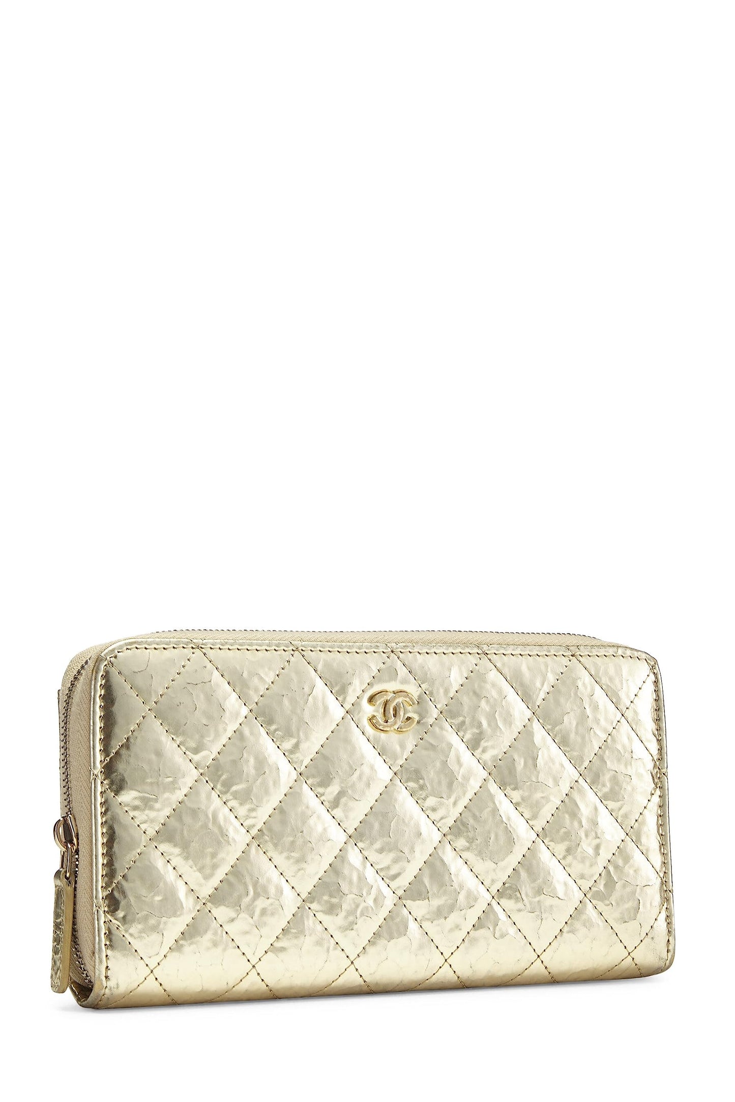 Chanel, Pre-Loved Gold Calfskin Zip Around Wallet, Gold