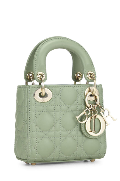 Dior, Pre-Loved Green Lambskin Leather Lady Dior Micro, Green