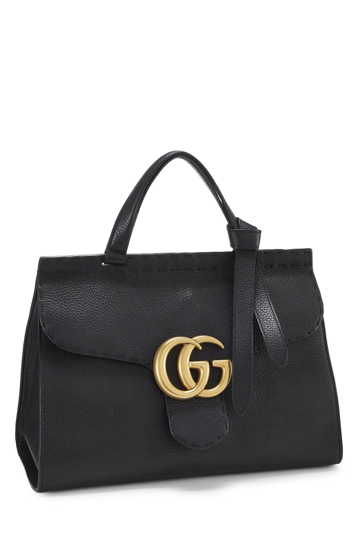 Gucci, Pre-Loved Black Leather GG Marmont Top Handle Bag Small, Black