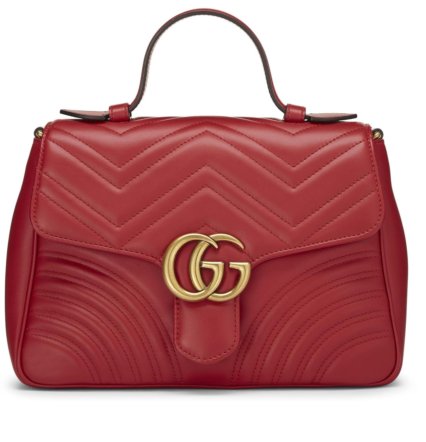 Gucci, Pre-Loved Red Leather GG Marmont Top Handle Bag Small, Red