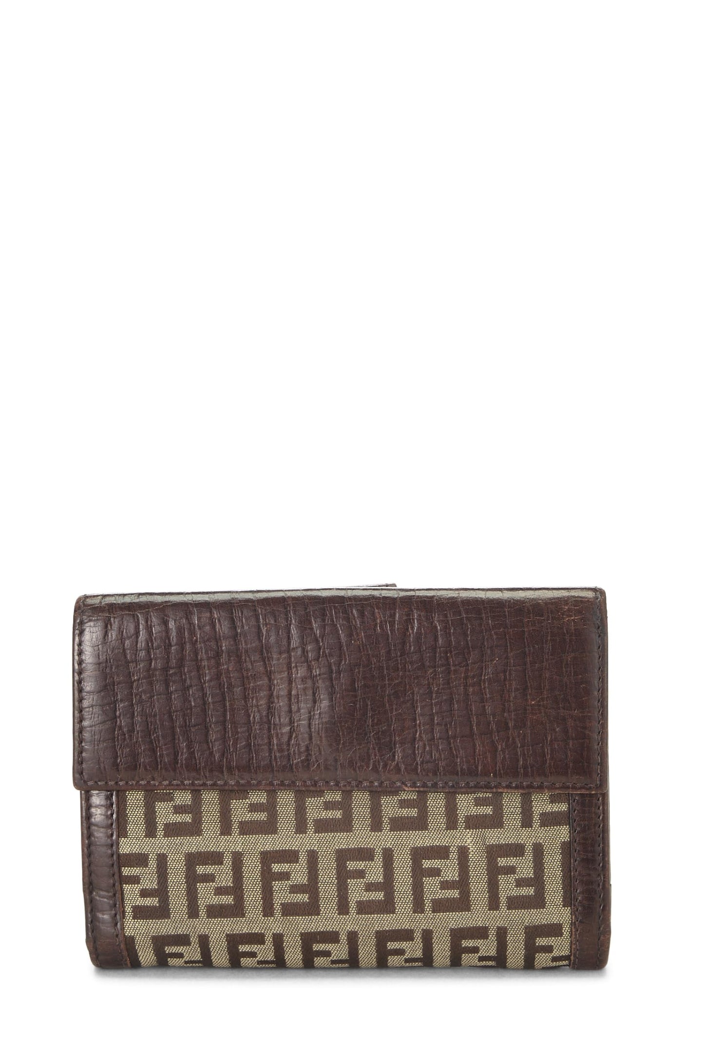 Fendi, portefeuille compact en toile Zucchino marron d'occasion, marron