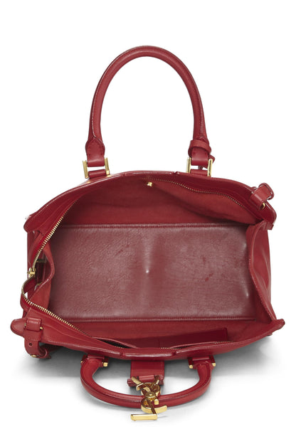 Yves Saint Laurent, Cabas pequeñas con monograma de piel de becerro suave roja Pre-Loved, Rojo