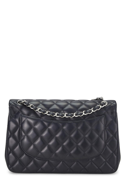 Chanel, Pre-Loved Blue Quilted Lambskin New Classic Double Flap Jumbo, Blue