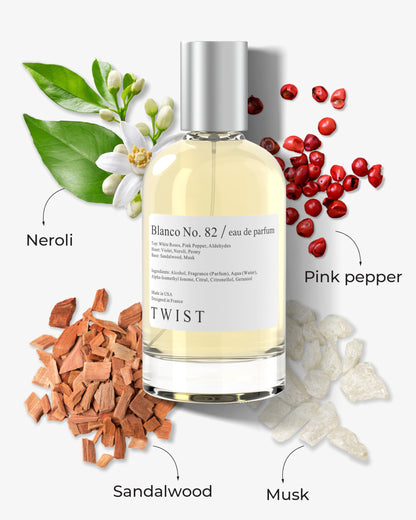 Twist Blanco No. 82 - Eau De Parfum inspirado en Blanche de Byredo, perfume duradero para mujer, sin parabenos, vegano, ingredientes limpios, fragancia - Spray 100 ml (3,4 fl. oz.)