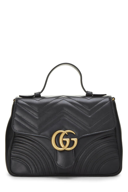 Gucci, Bolso de hombro pequeño GG Marmont con asa superior de cuero negro Pre-Loved, Negro