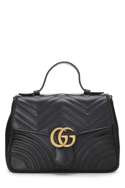 Gucci, Pre-Loved Black Leather GG Marmont Top Handle Shoulder Bag Small, Black