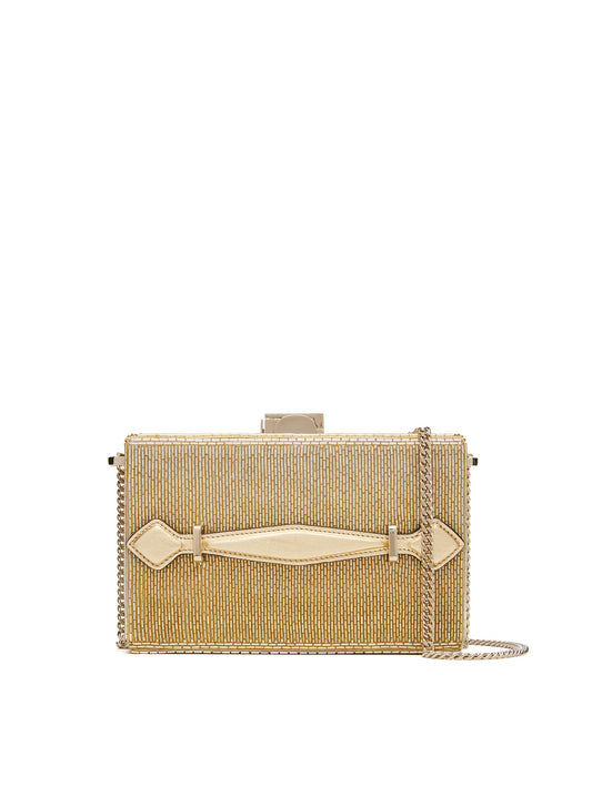 Oscar de la Renta, Bugle Bead Embroidered Alibi Minaudiere, Champagne