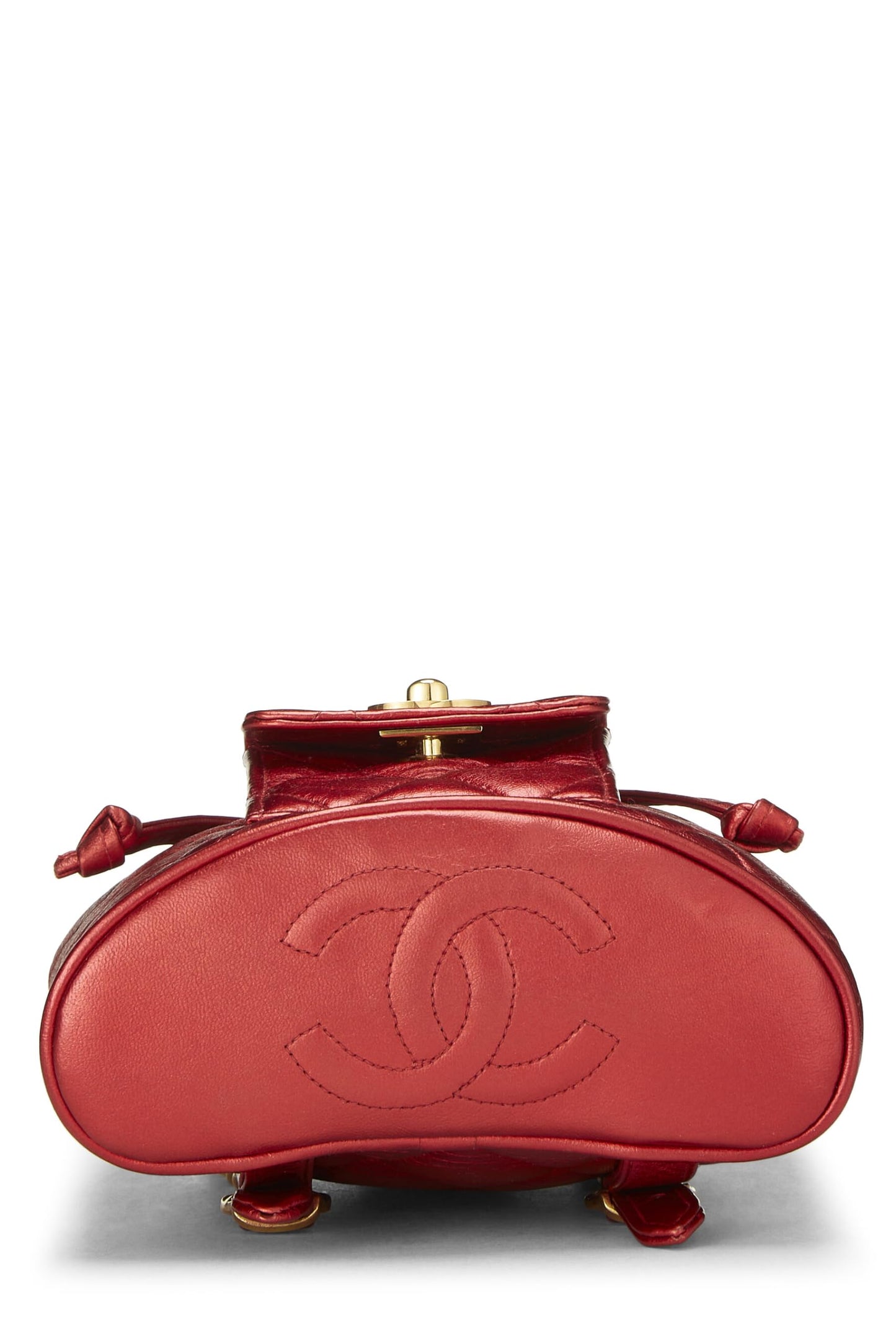 Chanel, Mini sac à dos classique en cuir métallisé rouge d'occasion, rouge