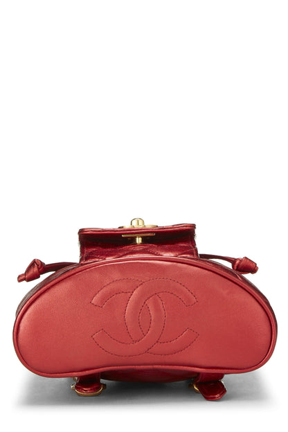 Chanel, Mochila clásica mini de cuero metalizado rojo Pre-Loved, Rojo