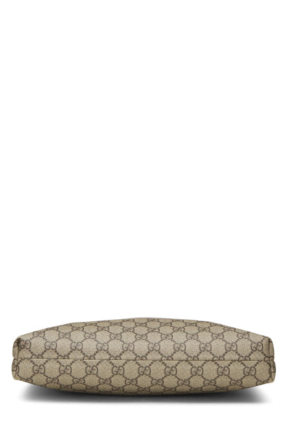 Gucci, sac messager plat zippé en toile GG Supreme marron d'origine d'occasion, marron