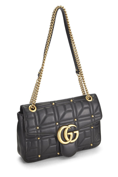 Gucci, Pre-Loved Black Studded Leather GG Marmont Shoulder Bag, Black