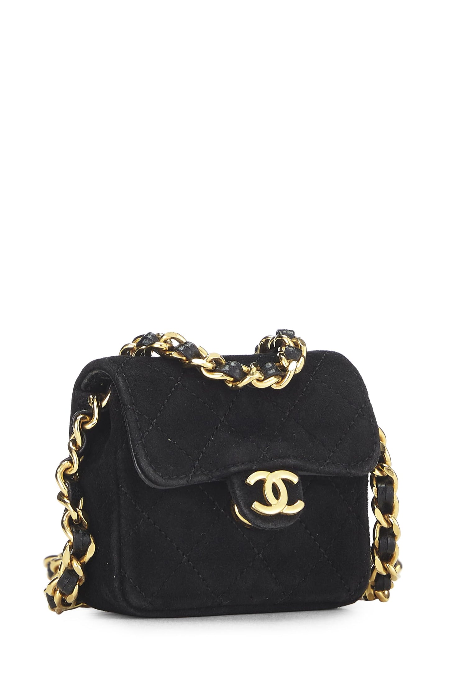 Chanel, Micro con media solapa de ante acolchado negro Pre-Loved, Negro