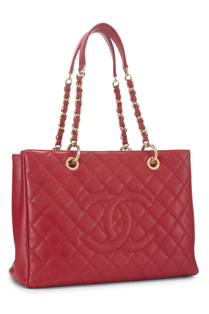 Chanel, Pre-Loved Red Caviar Grand Shopping Tote (GST), Red