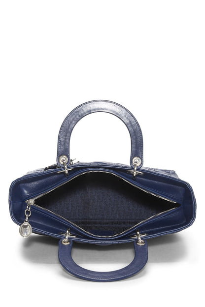 Dior, Lady Dior Large en cuir d'agneau matelassé bleu Cannage d'occasion, bleu