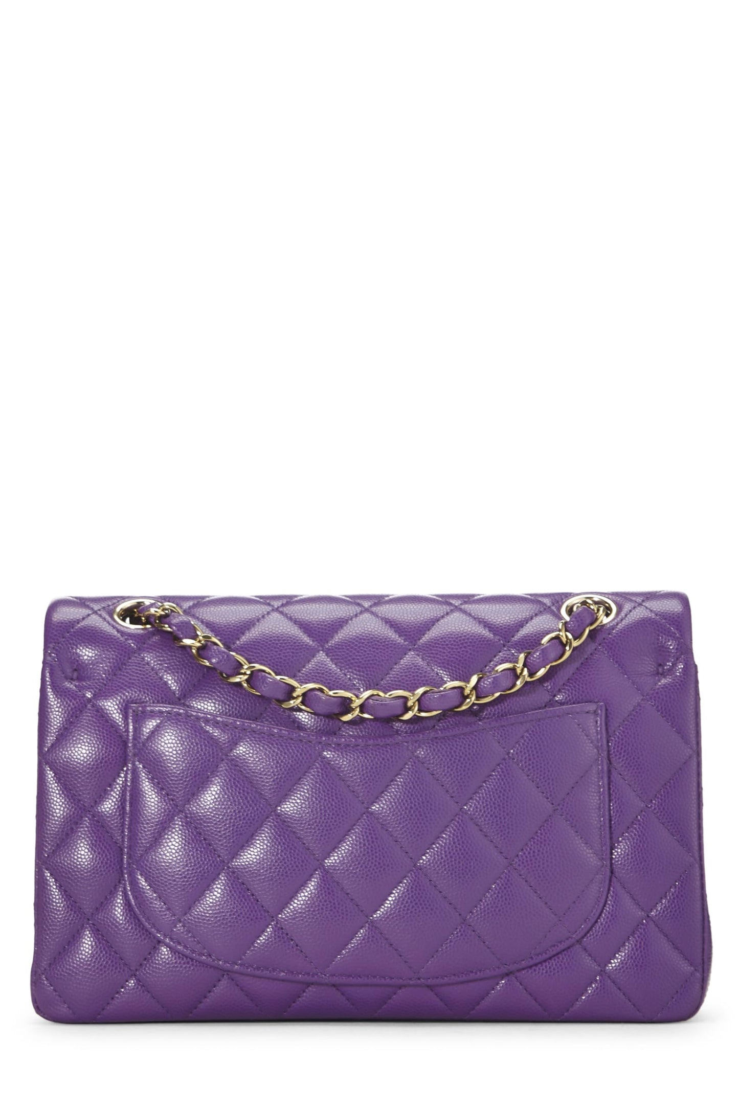 Chanel, sac à main matelassé violet à double rabat classique, petit, d'occasion, violet