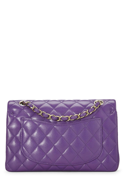 Chanel, sac à main matelassé violet à double rabat classique, petit, d'occasion, violet