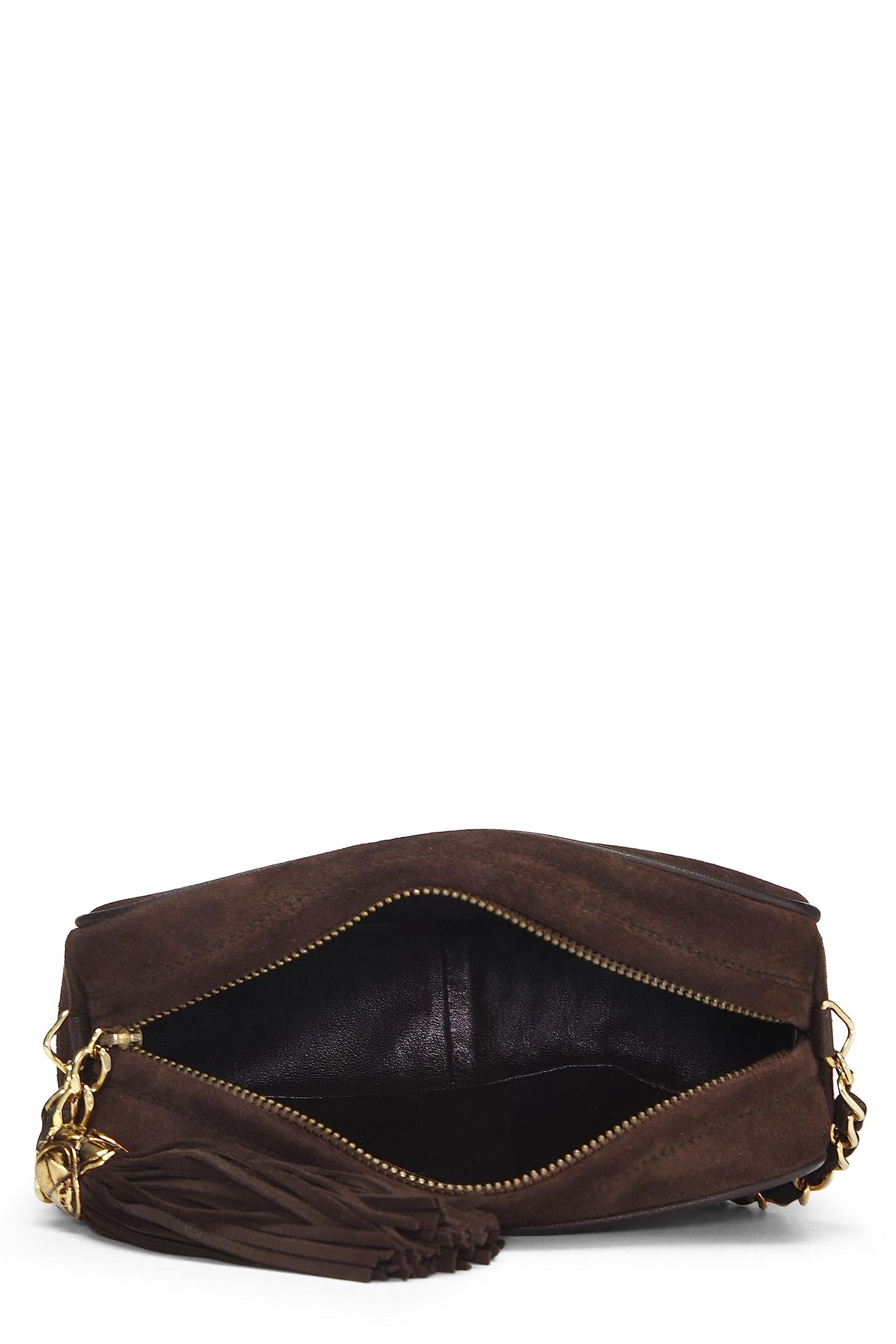 Chanel, Mini sac photo en daim marron d'occasion, marron