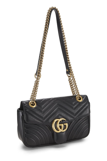 Gucci, Pre-Loved Black Leather GG Marmont Shoulder Bag Small, Black